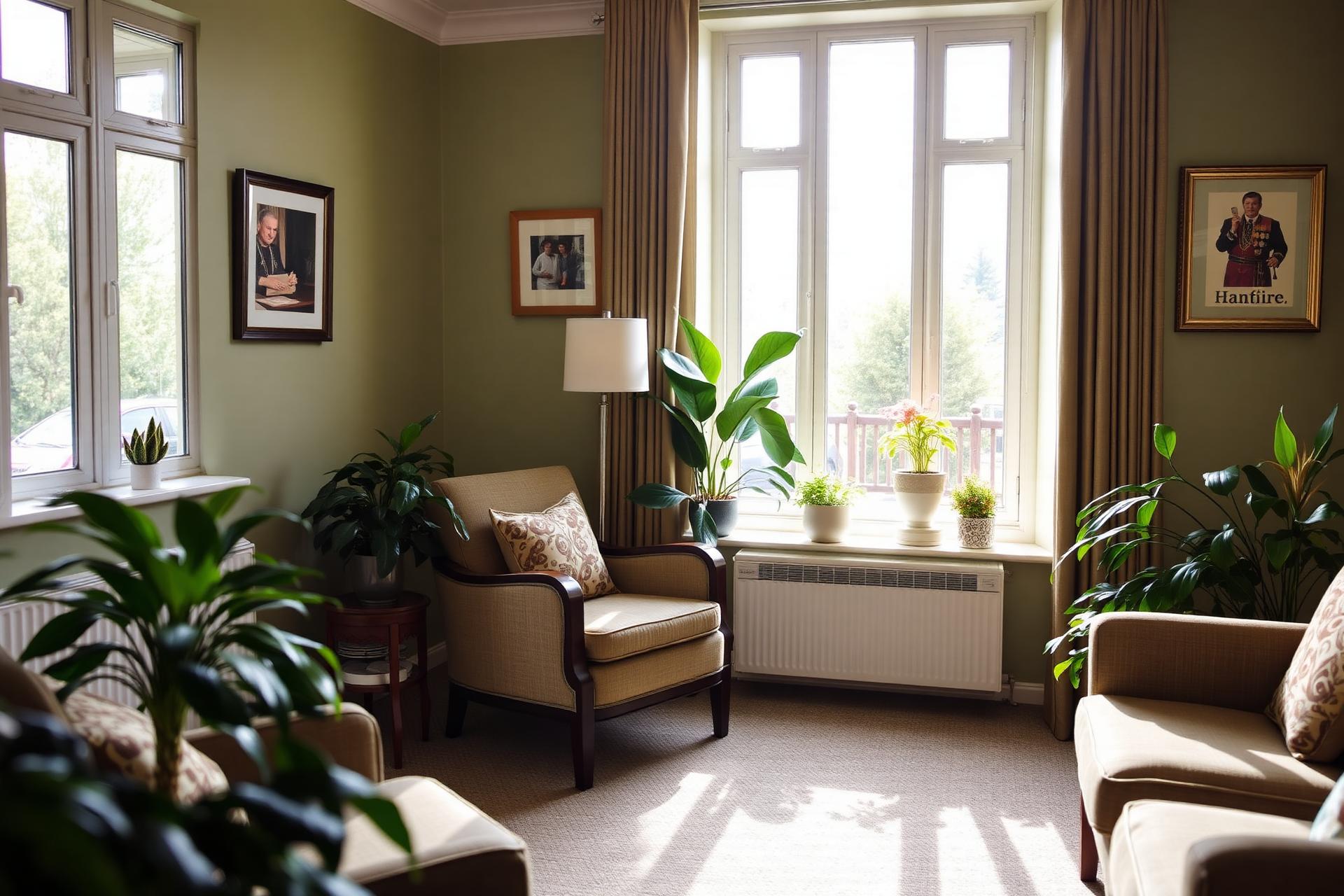 Warm, sunlit residential care living room